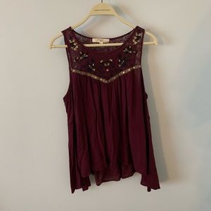 Maroon and Gold Cold-Shoulder Blouse